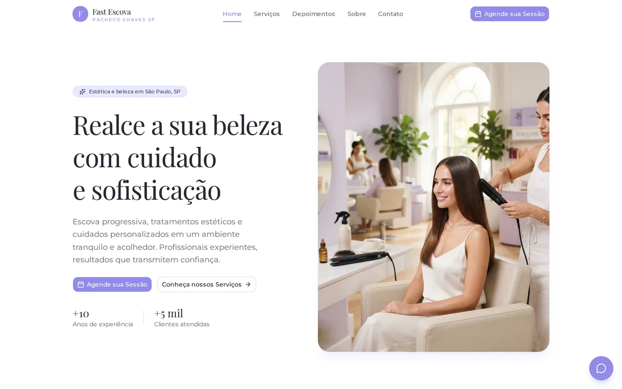 Captura de tela do projeto Fast Escova Pacheco Chaves - Estética e Beleza